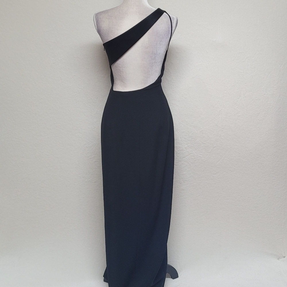 Vintage Andrea Polizzi Black Satin Crepe One-Shoulder Thigh Slit Backless Gown 6 - Picture 9 of 12
